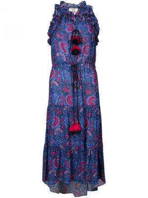 Платье с оборкой и принтом Gabriella Figue. Цвет: синий