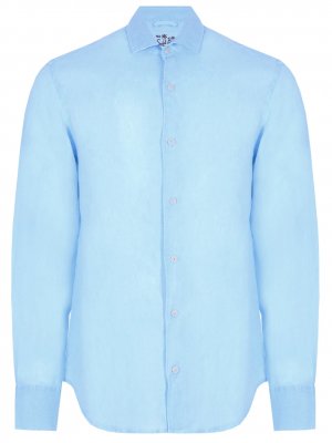 Рубашка Regular Fit льняная MC2 SAINT BARTH. Цвет: голубой