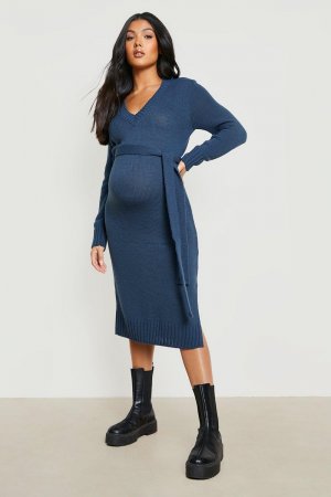 Платье-свитер с v-образным вырезом для беременных , синий Boohoo