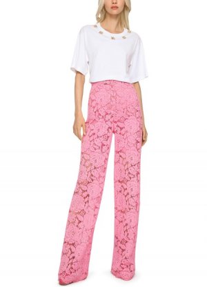 Расклешенные брюки из эластичного кружева с фирменным логотипом , розовый Dolce & Gabbana