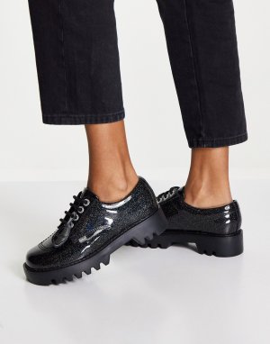 Массивные кожаные ботинки дерби черного цвета на шнуровке Kizziie-Черный цвет Kickers