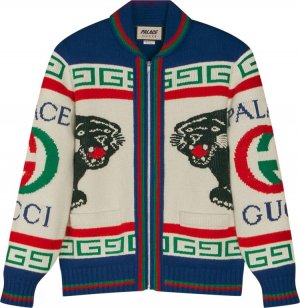 Бомбер x Palace Wool Jacquard Knit Bomber With Logo 'Ivory/Light Blue/Multicolor', кремовый Gucci