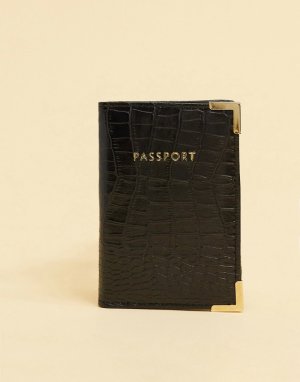 Черная обложка для паспорта с эффектом крокодиловой кожи -Черный цвет ASOS DESIGN