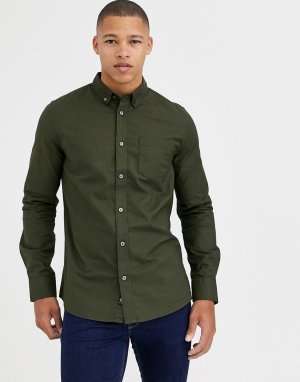 Оксфордская рубашка цвета хаки с длинными рукавами -Зеленый Burton Menswear