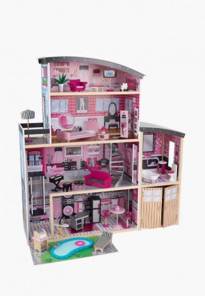 Дом для куклы KidKraft Сияние, с мебелью 30 предметов в наборе, гаражом, бассейном, кукол см. Цвет: разноцветный