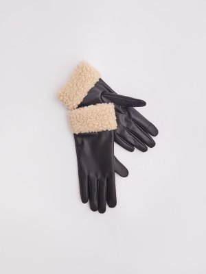 Тёплые перчатки из экокожи с флисом внури zolla. Цвет: черный