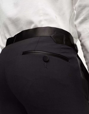 Черные узкие брюки-смокинг из шерсти с атласной полоской по бокам Verona Noak