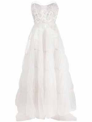 Расклешенное свадебное платье с вышивкой бисером Loulou. Цвет: белый