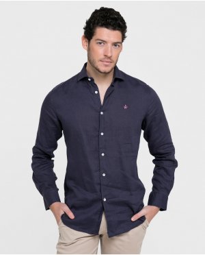 Классическая однотонная мужская хлопковая рубашка темно-синего цвета, темно-синий Valecuatro