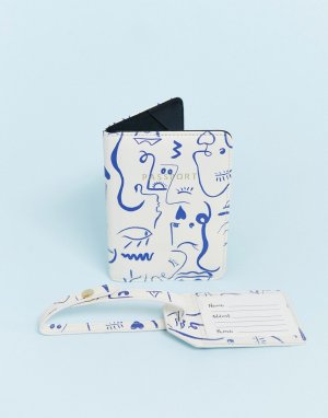 Подарочный набор с обложкой для паспорта и багажной биркой абстрактным принтом -Белый ASOS DESIGN