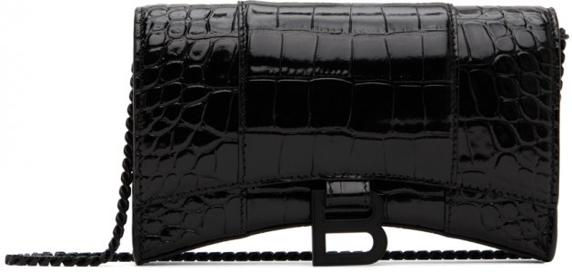 Черная сумка для песочных часов под крокодила , цвет Black Balenciaga