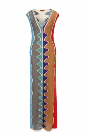 Вязаное платье-макси с принтом и V-образным вырезом Missoni. Цвет: разноцветный