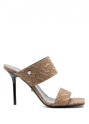 Коричневые женские жаккардовые сандалии с логотипом Versace