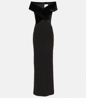 Платье кади с открытыми плечами и бархатной отделкой , черный Roland Mouret