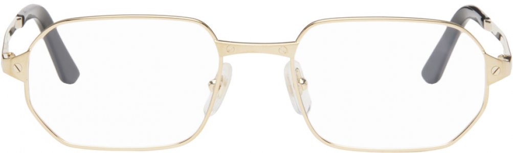 Золотые прямоугольные очки , цвет Gold/Gold/Transparent Cartier