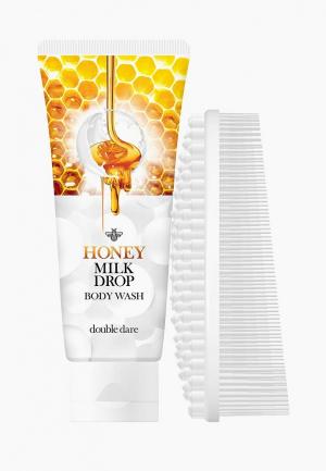 Набор для ванны и душа Double Dare Honey Milk Drop, очищающее молочко тела + I.M. BUDDY массажная силиконовая щетка, белая. Цвет: белый