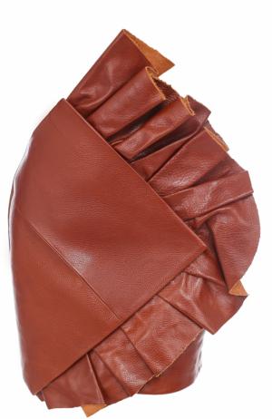 Кожаная мини-юбка с оборками Saint Laurent. Цвет: коричневый
