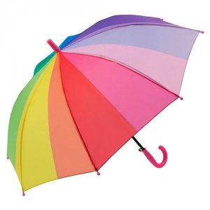 Зонт детский трость Радужный для мальчиков и девочек с прямой кромкой рисунком Радуга; полуавтоматический зонт-трость; фуксия ручка Baziator. Цвет: красный/фиолетовый/синий/желтый/зеленый/оранжевый/фуксия