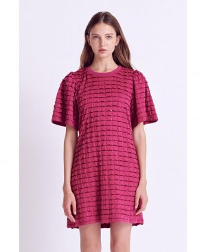 Женское многоярусное мини-платье из джерси с вышивкой, фиолетовый English Factory