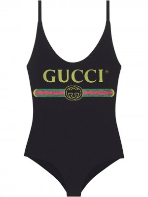 Слитный купальник с логотипом Gucci. Цвет: черный