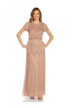 Платье с короткими рукавами и бисером, розовый Adrianna Papell