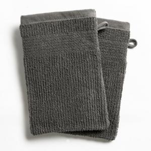 2 рукавицы банных из плетёной ткани рисовое зерно 400 г/м² La Redoute Interieurs. Цвет: антрацит,белый