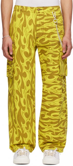 Желтые брюки карго с принтом Erl