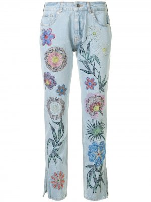 Декорированные джинсы с цветочным принтом Filles A Papa. Цвет: синий