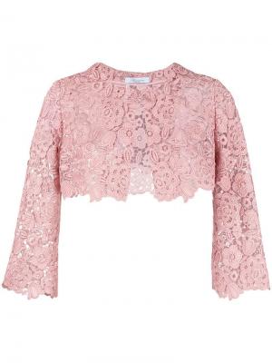 Кружевной укороченный пиджак с цветочным узором Blumarine. Цвет: розовый