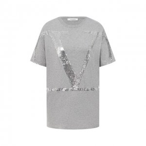 Хлопковая футболка Valentino. Цвет: серый