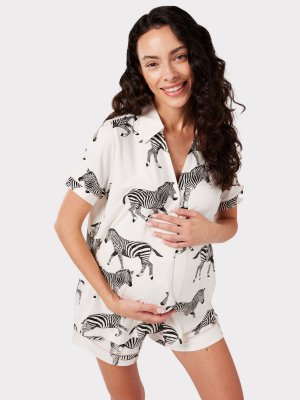 Пижамный комплект для беременных с короткой рубашкой и зеброй , белый Chelsea Peers