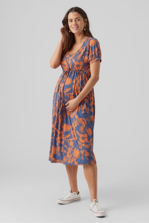 Платье миди с цветочным узором для беременных и кормящих женщин , синий Mamalicious