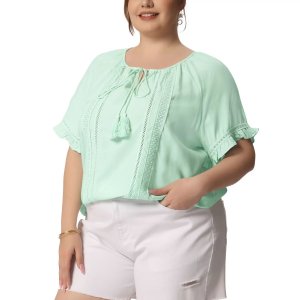 Женская летняя блузка с короткими рукавами и рюшами больших размеров , розовый Agnes Orinda