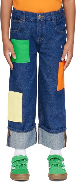 Детские джинсы цвета индиго с цветовыми блоками Bobo Choses
