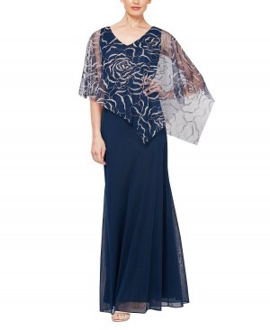 Popover с V-образным вырезом и блестящим цветочным принтом асимметричной накидкой SL Fashions, темно-синий Fashions