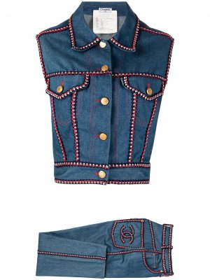 Комплект из жилета и джинсов с логотипом CC Chanel Pre-Owned. Цвет: синий