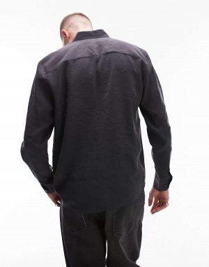 Черная струящаяся рубашка из модала с длинными рукавами Topman