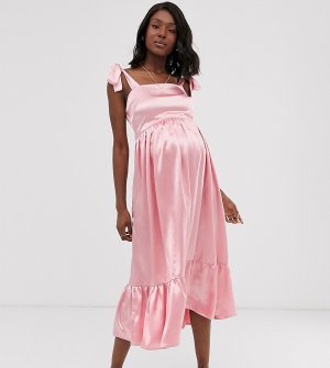 Атласное платье макси с завязками на плечах -Розовый Wild Honey Maternity