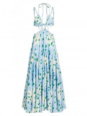 Макси-платье с цветочным принтом и вырезами на бретелях , синий Monse