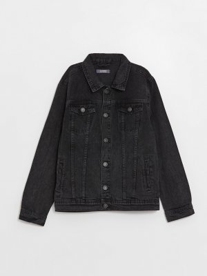 Джинсовая куртка для мальчика с рубашечным воротником , черное родео LCW Kids