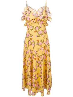Платье миди с цветочным принтом Giamba. Цвет: желтый