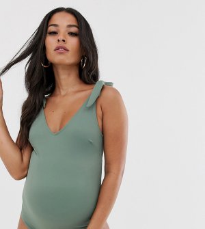 Слитный купальник цвета хаки с завязками на плечах ASOS DESIGN maternity-Зеленый Maternity