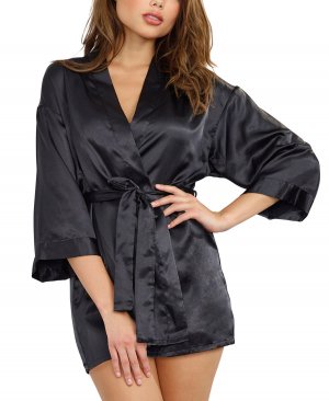 Атласный халат и сорочка, ночная рубашка, комплект нижнего белья из 2 предметов , черный Dreamgirl