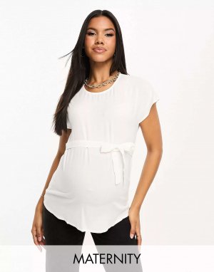 Белая футболка с завязкой на талии Mamalicious Maternity Mama.licious. Цвет: белый