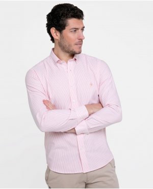 Узкая мужская оксфордская рубашка в розовую полоску, розовый Valecuatro