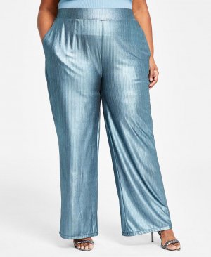 Модные широкие брюки цвета металлик больших размеров , синий Nina Parker