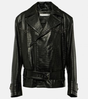 Кожаная байкерская куртка с заклепками, черный Alessandra Rich