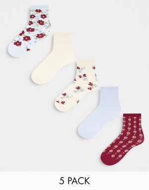 Набор из 5 пар носков органического хлопка с цветочным рисунком -Разноцветный Monki