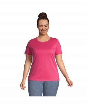 Женская свободная хлопковая футболка больших размеров с круглым вырезом Supima короткими рукавами Lands' End, розовый Lands' End