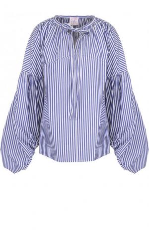 Хлопковая блуза в полоску с объемными рукавами Stella Jean. Цвет: синий